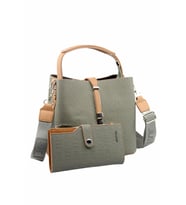 Just Polo Kilit Detaylı Kadın Kartlık ve Omuz Çanta Kombini PBU4002-1001 (Yeşil - Taba)
