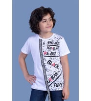 Toontoy Erkek Çocuk Şerit Detaylı Baskılı Tişört (Beyaz)