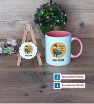 Öğretmenler Günü Hediyesi Kupa Bardak Kırmızı ve Ahşap Anahtarlık Hediye (Model 5)