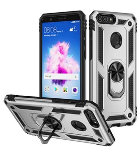Huawei P Smart Kılıf Zore Vega Yüzüklü Standlı Zırh Kılıf (Gri)