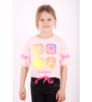 Toontoy Kız Çocuk Instagram Baskılı Crop Tişört (Pudra)