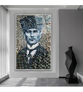 Metal Çerçeveli Atatürk Cam Tablo (Beyaz)