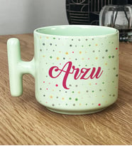 Kişiye Özel İsim Baskılı Hediye Pastel T Kupa Doğum Günü Hediyesi (Yeşil)