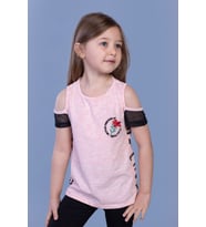 Toontoy Kız Çocuk Göğsü Nakışlı Tişört (Pembe Melanj)