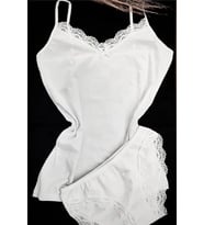 Kadın İp Askılı Dantel Detaylı Atlet Bikini Takım Pamuklı Esnek  (Beyaz)