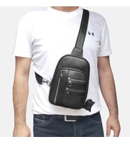 Lederax Hakiki Deri Göğüs Çantası Bodybag  LD484 (Siyah)