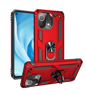 Xiaomi Mi 11 Lite Kılıf Yüzüklü Zırh Tank Vega (Kırmızı)