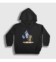 Presmono Unisex Çocuk Beyaz Mordecai And Rigby Regular Show Kapüşonlu Sweatshirt 449209tt (Siyah)