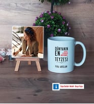 Teyzeye Hediye Fotoğraflı Dekoratif Taş, Kupa Bardak Beyaz Hediye (Model 1)