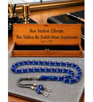 Kişiye Özel Erkeğe,Babaya,Sevgiliye  Metal Harfli  Sürmeli  Toz Kehribar Tesbih [ 5 Renk ] (Mavi)