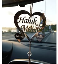 Kişiye Özel Araba Dikiz Aynası Süsü Kalpli Aile (Gümüş)