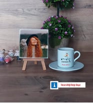 İngilizce Öğretmeni Fotoğraflı Dekoratif Taş, Ahşap Altlıklı Türk Kahvesi Fincanı Hediye Öğretmen Günü Hediyesi (Model 2)