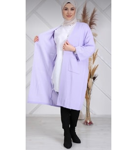 Kadın Kışlık Kimono Kol Cepli V Yaka Hırka 4100 (Lila)