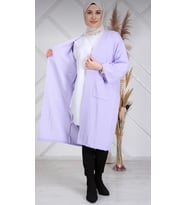 Kadın Kışlık Kimono Kol Cepli V Yaka Hırka 4100 (Lila)