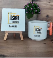 İnşaat Mühendisi Hediye Seti Kupa Bardak T Kulplu ve Dekoratif Taş Mühendisler Günü Hediyesi  (Model 7)