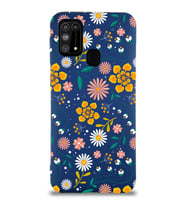 PrinfiFy Samsung Galaxy M31 Uyumlu Lansman Kılıf Çiçek Tasarımlı İçi Kadife Kapak (Lacivert)