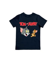 Tom & Jerry baskılı pamuklu penye kumaş yazlık çocuk tişört (Siyah)