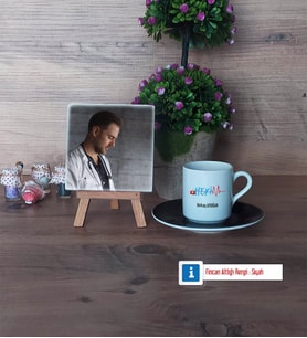Hekim Fotoğraflı Dekoratif Taş, Ahşap Altlıklı Türk Kahvesi Fincanı Hediye (Model 7)