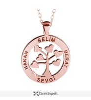 Kişiye Özel 4 İsimli Hayat Ağacı Kolye 925 Ayar Gümüş Kolye (Rose)