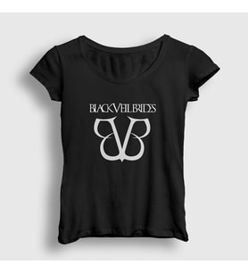 Presmono Kadın Beyaz Logo Black Veil Brides T-Shirt 18891tt (Siyah)