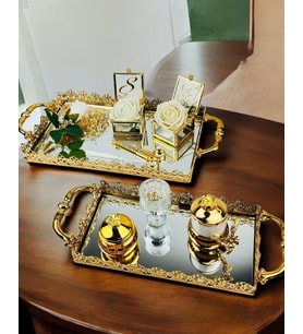 Eternal Gold Söz Nişan Tepsisi ve Damat Kahve Tepsisi (Beyaz)