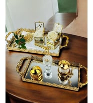 Eternal Gold Söz Nişan Tepsisi ve Damat Kahve Tepsisi (Beyaz)