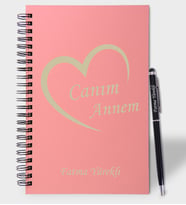 Canım Annem Tasarımlı Renkli Ahşap Defter Kalem Seti (Pembe)