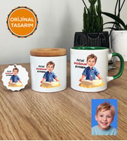 Kişiye Özel Karikatürlü Erkek Çocuğa Hediye Hediye Seti Kupa Bardak, Kalemlik, Anahtarlık Erkek Çocuk Hediyeleri (Yeşil)