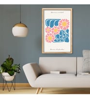 Tekli Ahşap Lamine Çerçeveli Mdf Tablo Pembe Mavi Çiçekler (Ahşap)