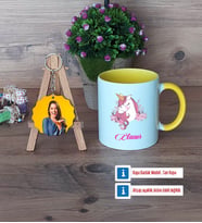 Unicorn Kupa Bardak Beyaz ve Fotoğraflı Ahşap Anahtarlık Hediye (Model 7)