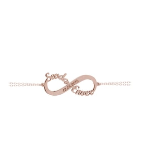 Kişiye Özel 925 Ayar Gümüş Çift Zincir Sonsuzluk Tarih İsim Bileklik (Rose)