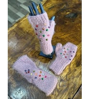 EL ÖRGÜSÜ PARİS YUMUŞAK SAÇ BANDI ELDİVEN PULLU SET (Lila)