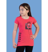 Toontoy Kız Çocuk T-Shirt Göğsü Lazer Kesim (Nar Çiçeği)
