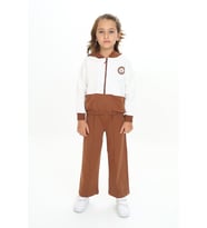 Toontoy Kız Çocuk Reglan Kol Kapüşonlu Gizli Cepli Eşofman Takım (Kahverengi)