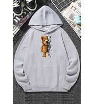 Unisex Boys Bear Baskılı Sweatshirt (Gri)