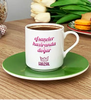 Kişiye Özel İkizler Yengeç Burcu Türk Kahvesi Fincanı Doğum Günü Hediyesi (Yeşil)