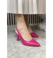 İmershoes Günlük Kadın Sivri Burun Saten İnce Topuklu Zara Model Abiye Ayakkabı (Fuşya-Beyaz)