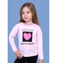 Toontoy Kız Çocuk Pul İşlemeli Baskılı Tişört (Açık Pembe)