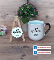 Groom Kupa Bardak Kırmızı ve Ahşap Anahtarlık Hediye (Model 9)