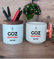 Göz Doktoru Hediye Sepeti Kupa Bardak T Kulplu, Kalemlik Hediyeleri Tıp Bayramı Hediyesi (Model 7)
