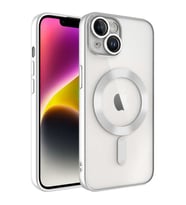 Apple iPhone 14 PLUS Kılıf Kamera Lens Korumalı Renkli Magsafe Şeffaf Silikon (Gümüş)