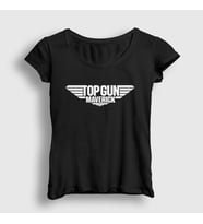Presmono Kadın Beyaz Logo Maverick Tom Cruise Pilot Film Top Gun T-Shirt 459640tt (Siyah)