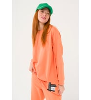 S-3991 Slogan Nakışlı Basic Oversize Sweatshirt Takım (Turuncu)