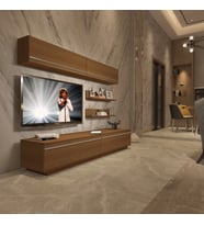 Decoraktiv Eko 5B Mdf Std Tv Ünitesi Tv Sehpası - Parlak Beyaz (Ceviz)