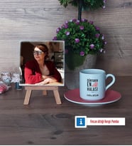 Halaya Hediye Fotoğraflı Dekoratif Taş, Ahşap Altlıklı Türk Kahvesi Fincanı Hediye (Model 6)