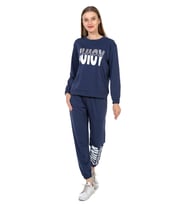 VISHENKA KADIN JUICY YAZI BASKILI 2 İPLİK ALT ÜST SWEATSHİRT TAKIM (İndigo)