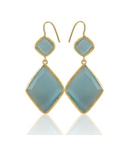 Kadir Jewellery 22 Ayar Altın Kaplama Kadın Sallantılı Küpe -El İşçiliği Ve Hipoalerjenik Küpe (Açık Mavi)