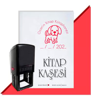 Kişiye Özel Sevimli Köpek 24 Tarihli Otomatik Kitap Kaşesi (Kırmızı)