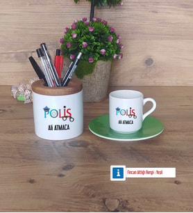 Polis Hediyeleri Türk Kahvesi Fincanı Kırmızı, Kalemlik Kişiye Özel Hediye (Model 7)