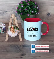 Eczacı Kupa Bardak Beyaz ve Fotoğraflı Ahşap Anahtarlık Hediye (Model 2)